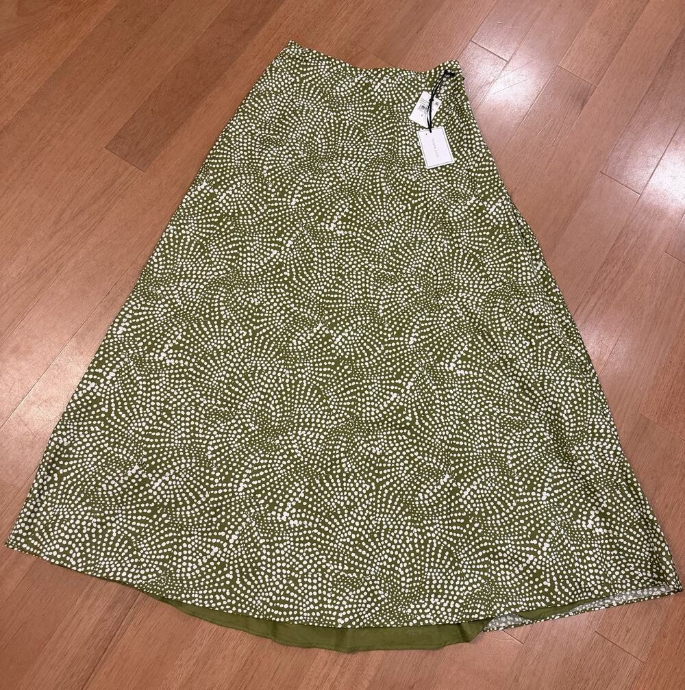 1.STATE Womens Cotton Green White Dots Maxi Skirt NWT Size 2 Side Zipper A-Line